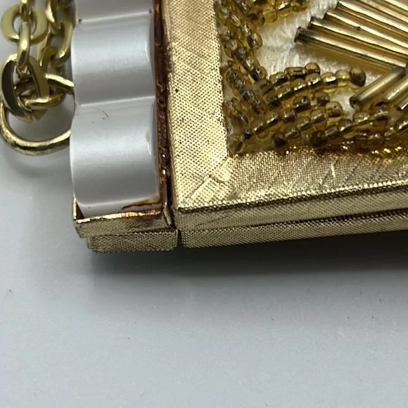 VTG Gold sequin 60s evening bag elegant night out purse formal lady like gala - Picture 4 of 12